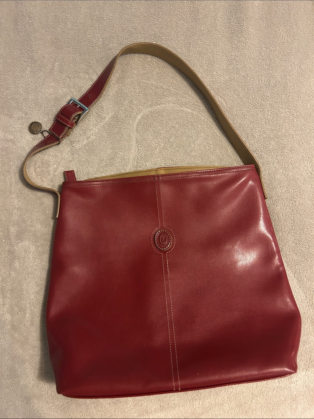 Mondani Red Leather Shoulder Bag with Strap
